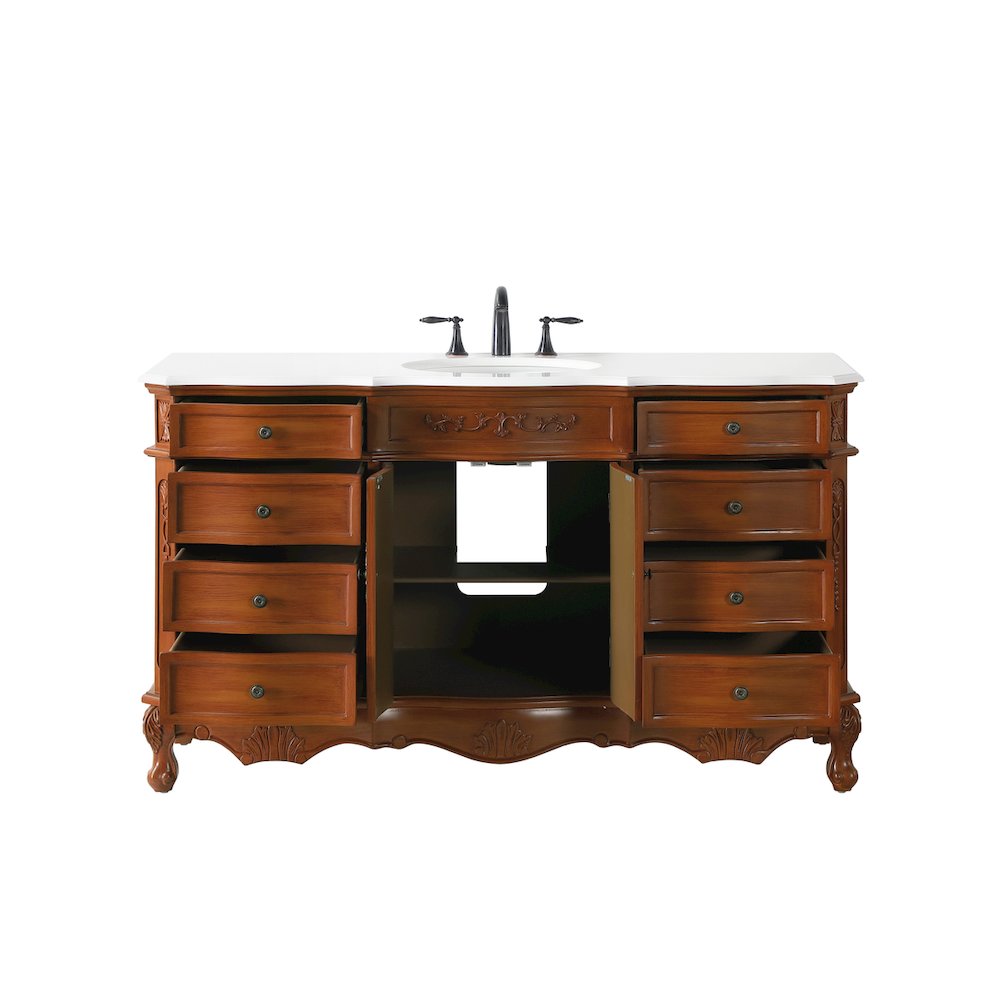 60 inch Single Bathroom vanity in Teak with ivory white engineered marble