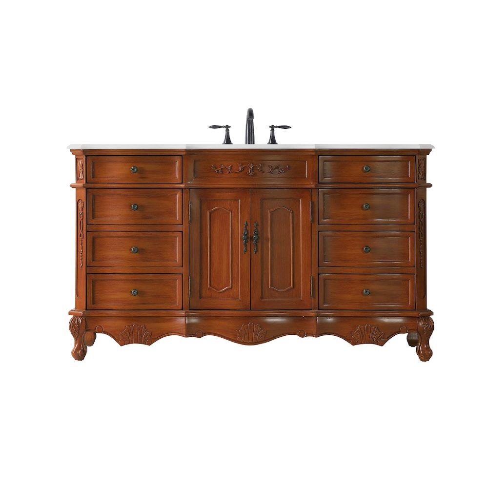 60 inch Single Bathroom vanity in Teak with ivory white engineered marble
