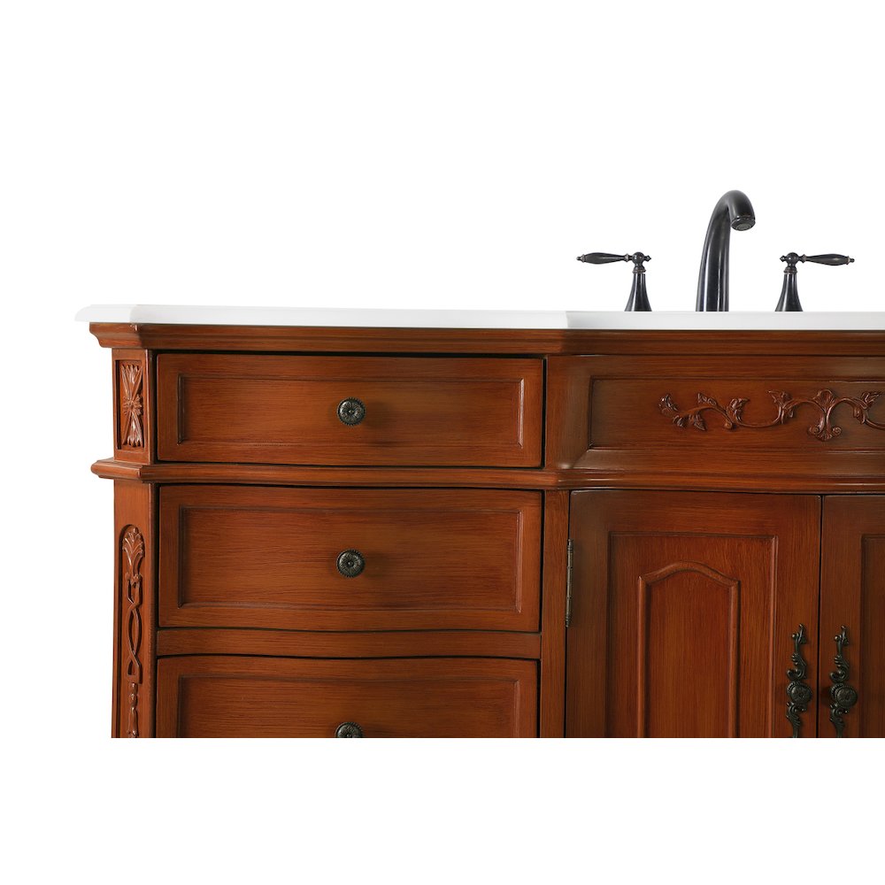 60 inch Single Bathroom vanity in Teak with ivory white engineered marble