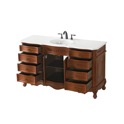 60 inch Single Bathroom vanity in Teak with ivory white engineered marble