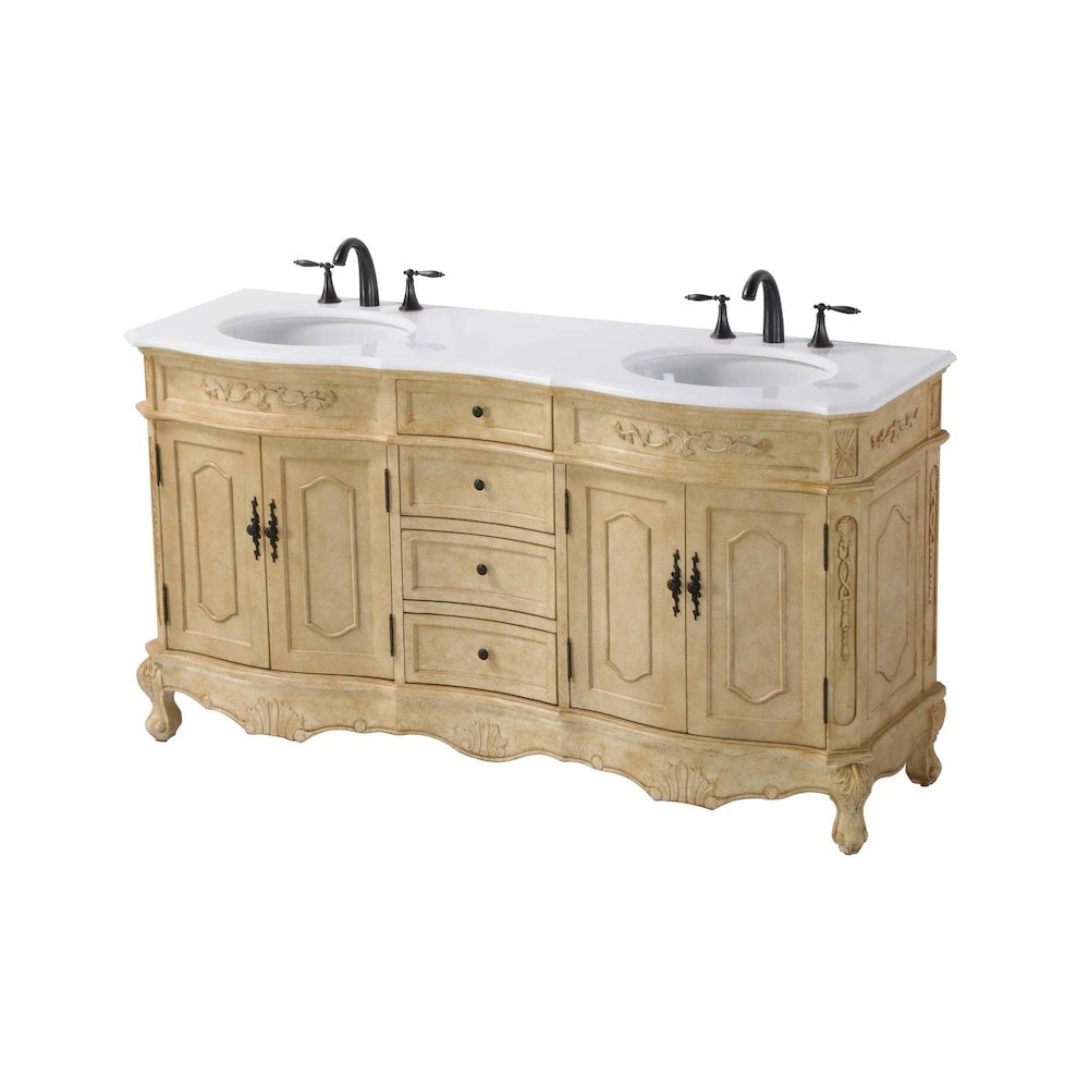 66 inch Double Bathroom Vanity in Antique Beige