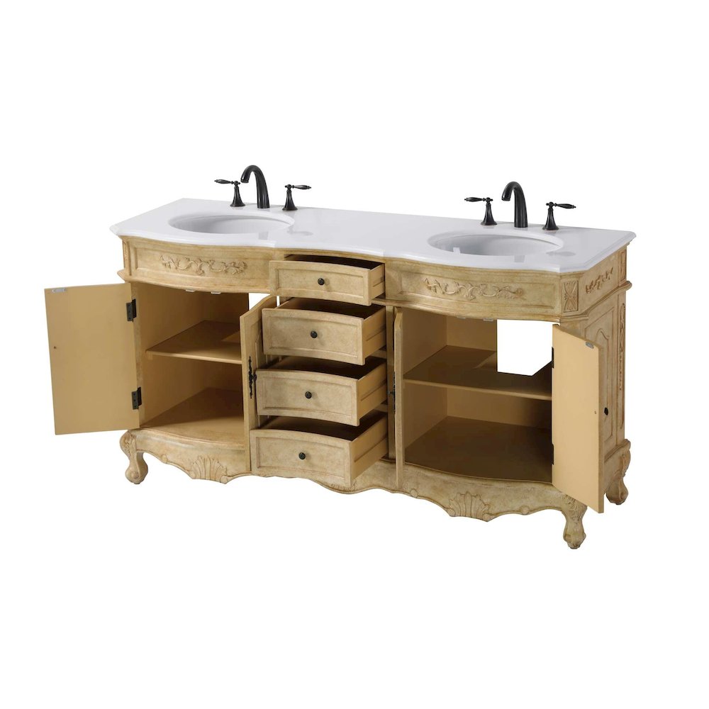 66 inch Double Bathroom Vanity in Antique Beige
