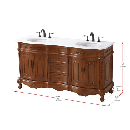 66 inch Double Bathroom Vanity in Teak
