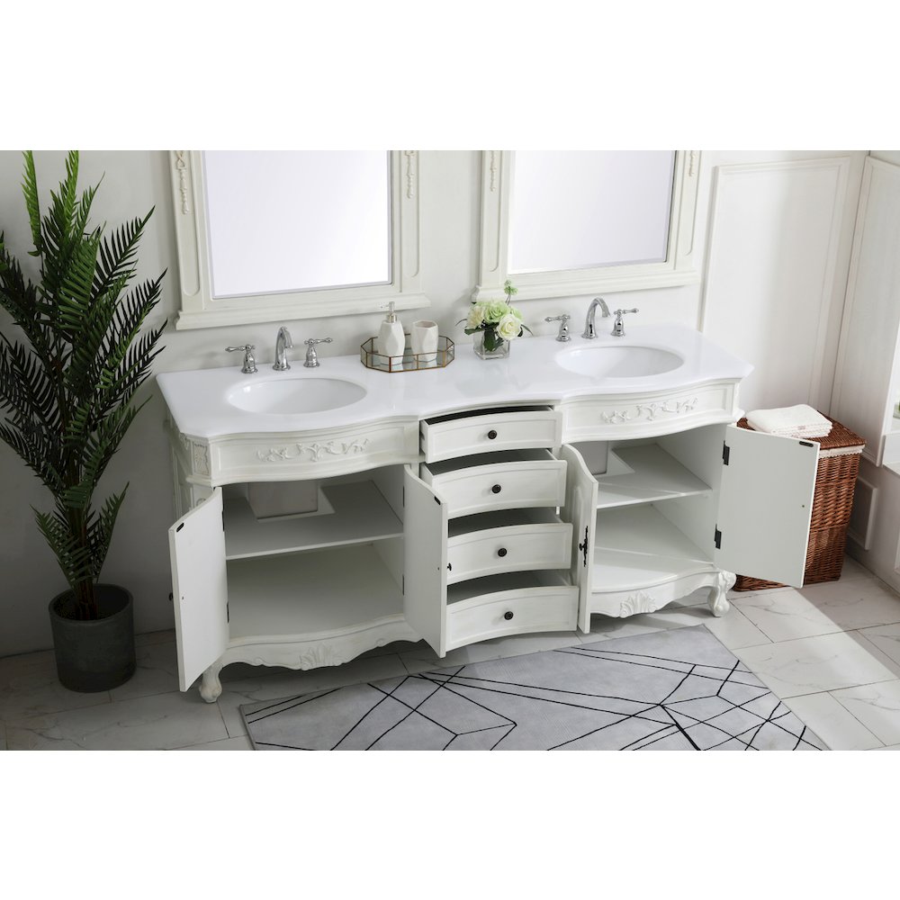 72 inch Double Bathroom vanity in Antique White