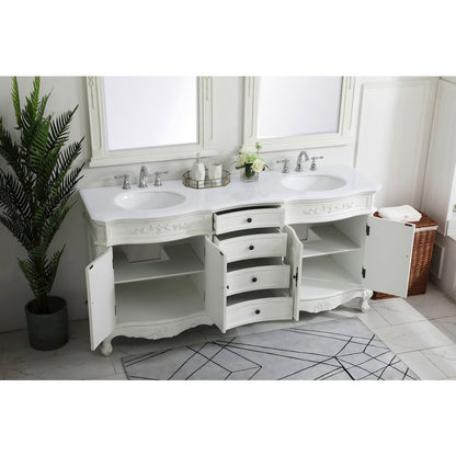 72 inch Double Bathroom vanity in Antique White