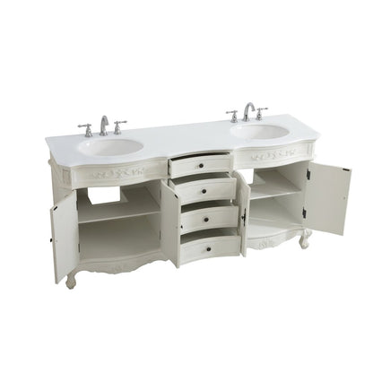 72 inch Double Bathroom vanity in Antique White