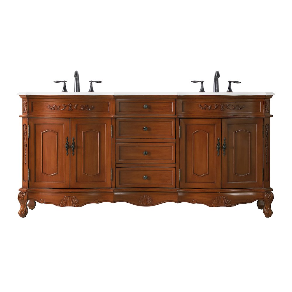 72 inch Double Bathroom vanity in Teak with ivory white engineered marble