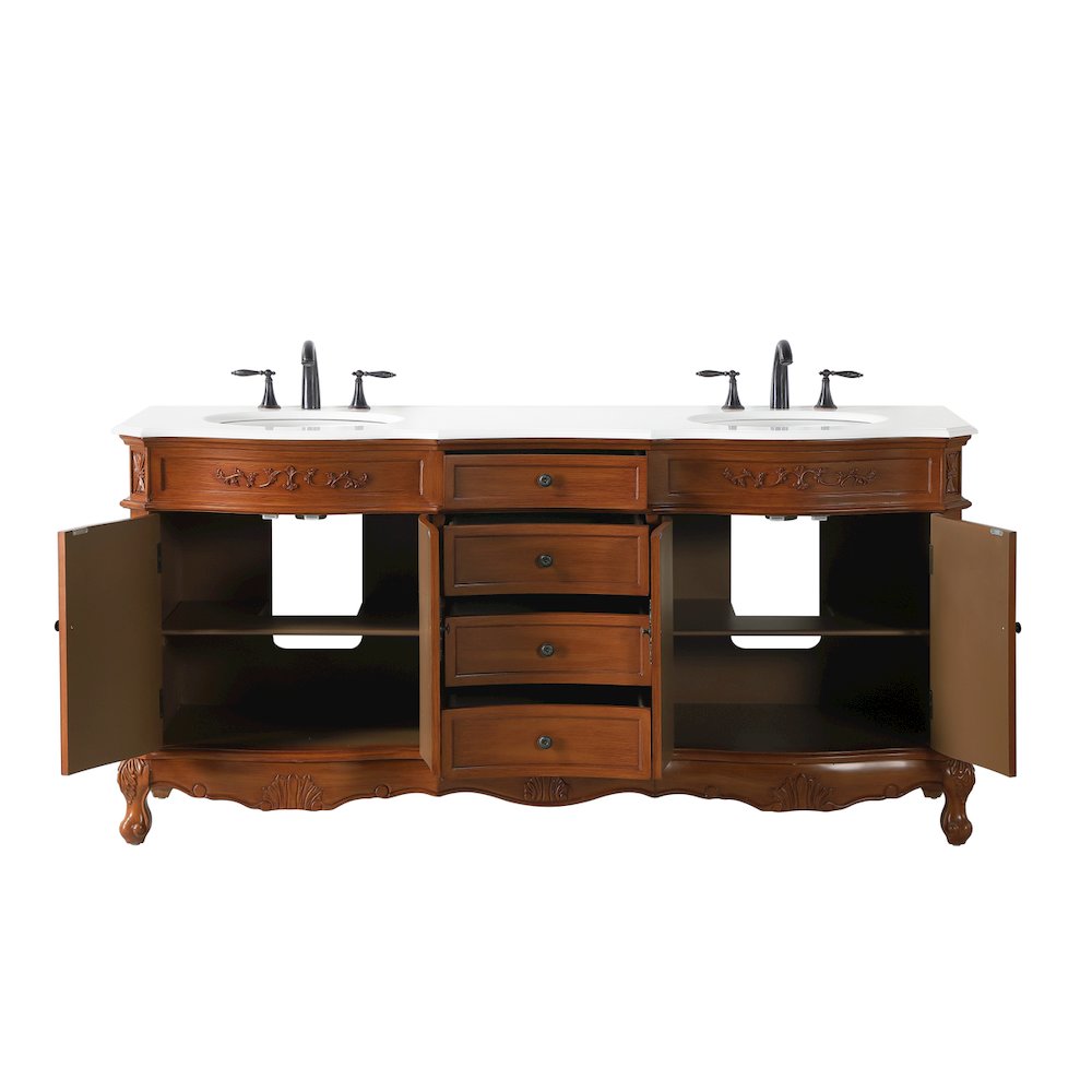 72 inch Double Bathroom vanity in Teak with ivory white engineered marble
