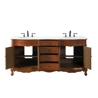 72 inch Double Bathroom vanity in Teak with ivory white engineered marble