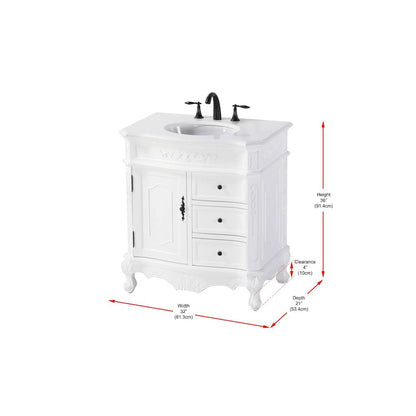 32 inch Single Bathroom Vanity in Antique white