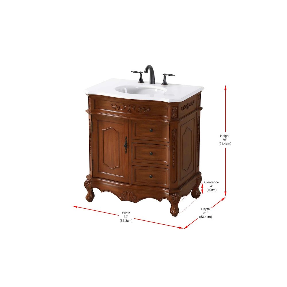 32 inch Single Bathroom Vanity in Teak