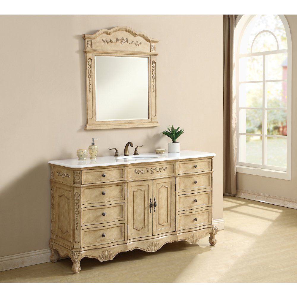 60 inch Single Bathroom vanity In Antique Beige