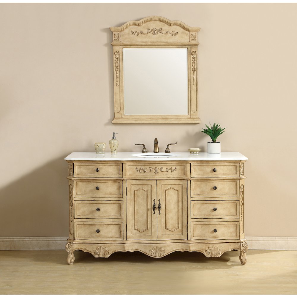 60 inch Single Bathroom vanity In Antique Beige