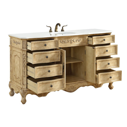 60 inch Single Bathroom vanity In Antique Beige