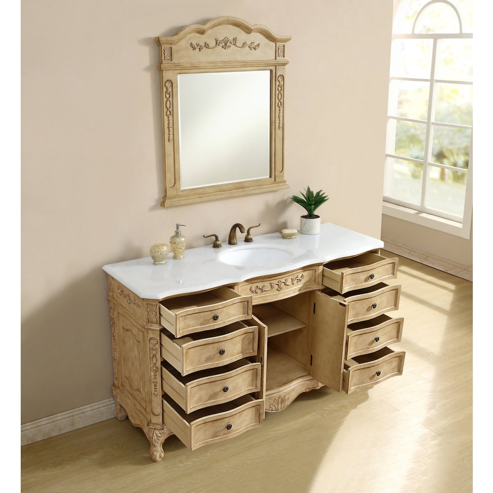 60 inch Single Bathroom vanity In Antique Beige