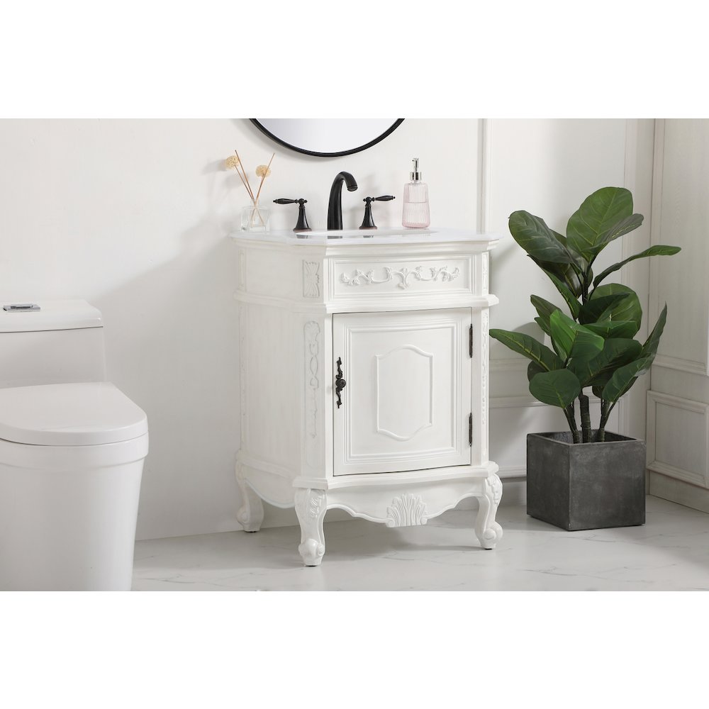 24 inch Single Bathroom vanity in antique white
