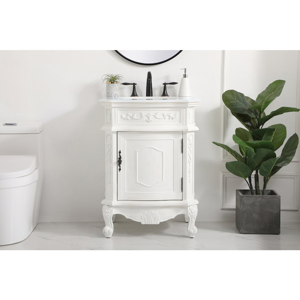 24 inch Single Bathroom vanity in antique white