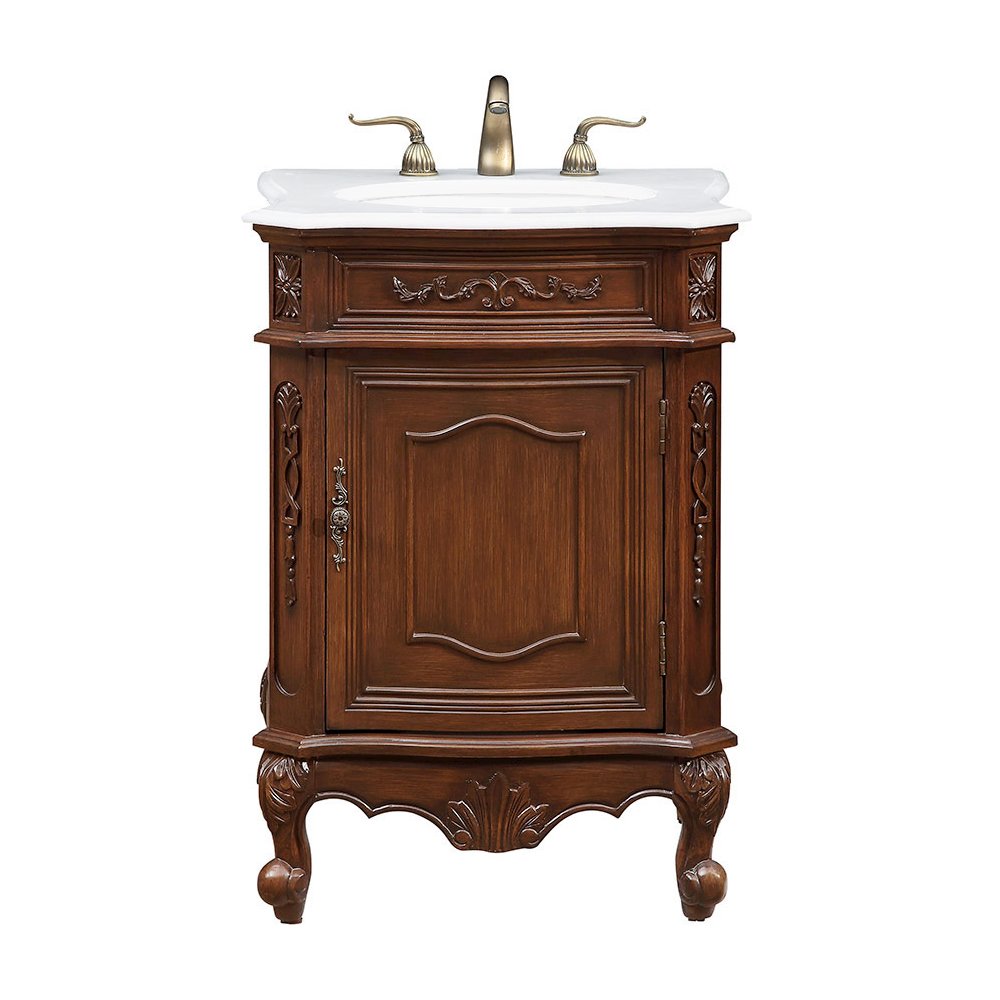 24 inch Single Bathroom vanity in Coffee with ivory white engineered marble