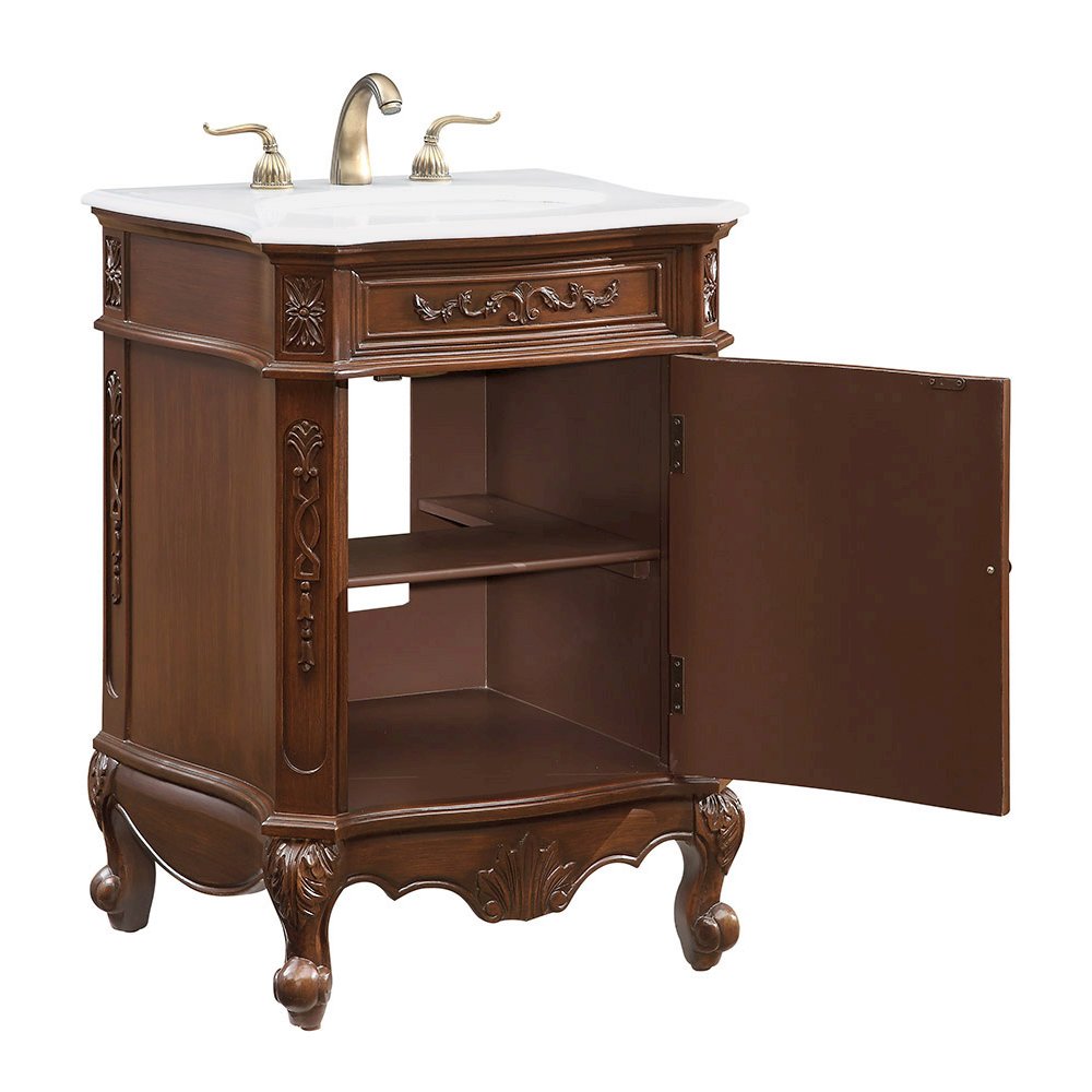 24 inch Single Bathroom vanity in Coffee with ivory white engineered marble