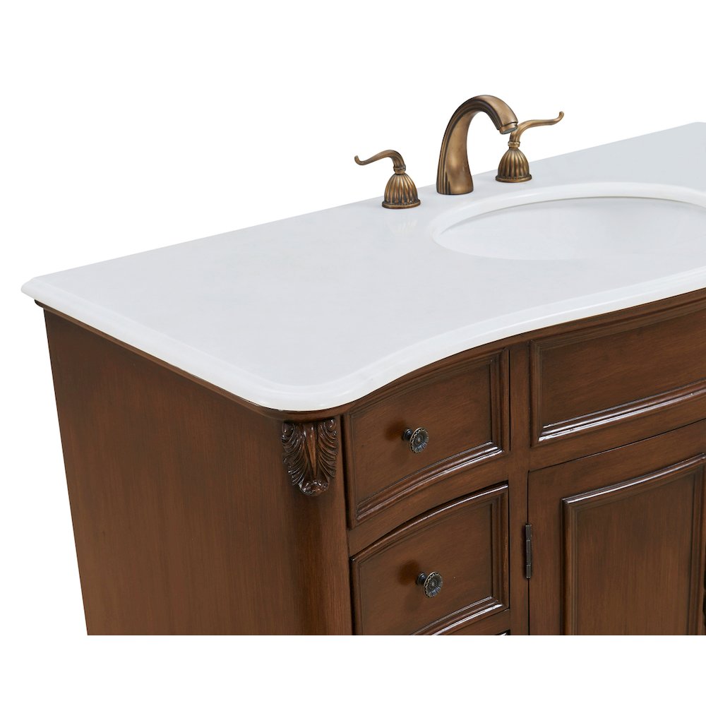 48 inch Single Bathroom vanity in Teak Color with ivory white engineered marble