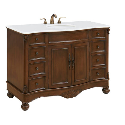 48 inch Single Bathroom vanity in Teak Color with ivory white engineered marble