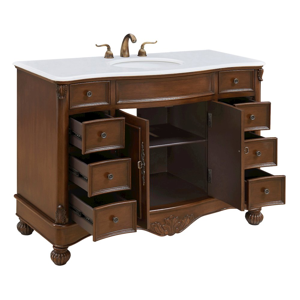 48 inch Single Bathroom vanity in Teak Color with ivory white engineered marble