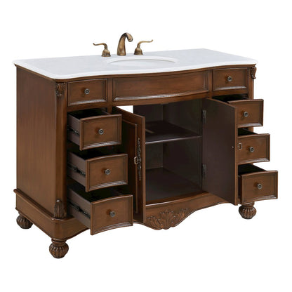 48 inch Single Bathroom vanity in Teak Color with ivory white engineered marble