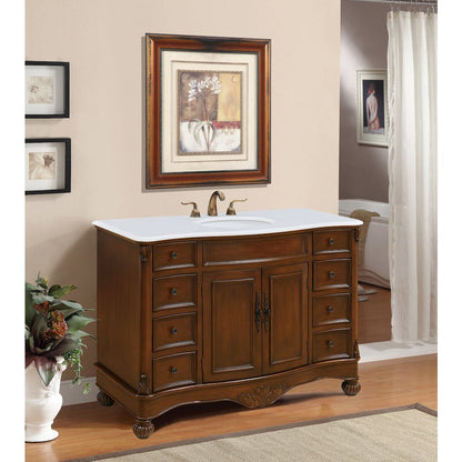 48 inch Single Bathroom vanity in Teak Color with ivory white engineered marble