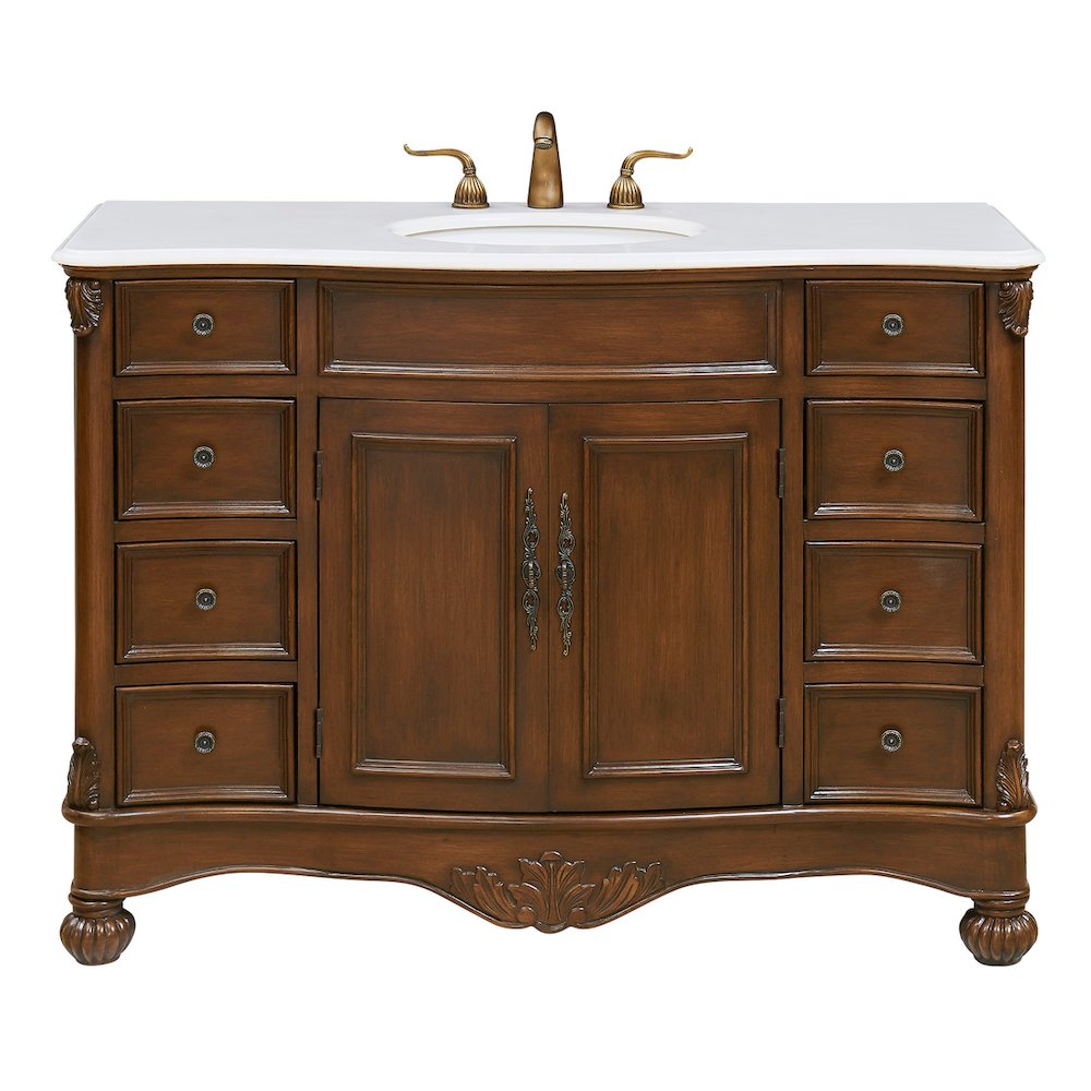 48 inch Single Bathroom vanity in Teak Color with ivory white engineered marble