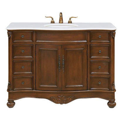 48 inch Single Bathroom vanity in Teak Color with ivory white engineered marble