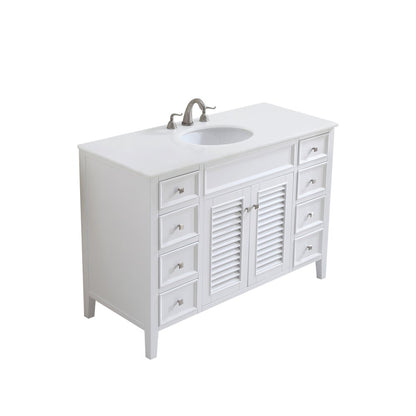 48 inch Single Bathroom vanity in White with ivory white engineered marble