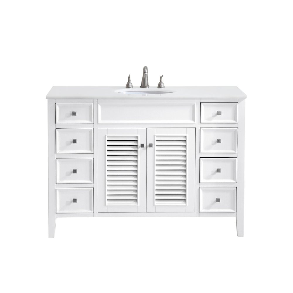 48 inch Single Bathroom vanity in White with ivory white engineered marble
