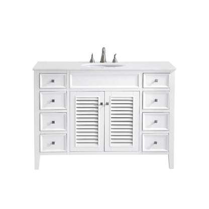 48 inch Single Bathroom vanity in White with ivory white engineered marble