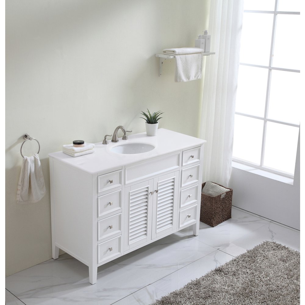 48 inch Single Bathroom vanity in White with ivory white engineered marble