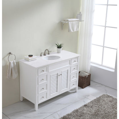 48 inch Single Bathroom vanity in White with ivory white engineered marble