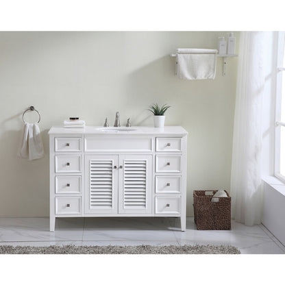 48 inch Single Bathroom vanity in White with ivory white engineered marble