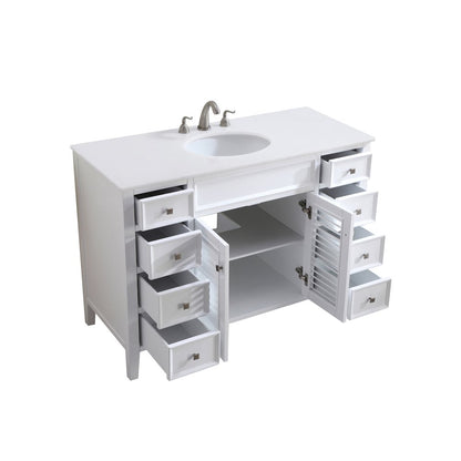 48 inch Single Bathroom vanity in White with ivory white engineered marble