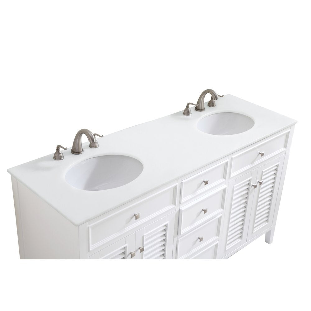 60 inch Double Bathroom vanity in White with ivory white engineered marble
