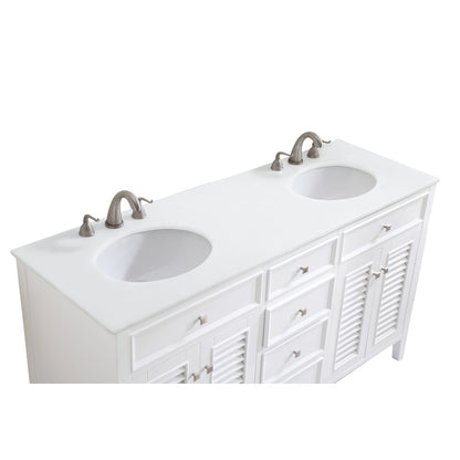 60 inch Double Bathroom vanity in White with ivory white engineered marble