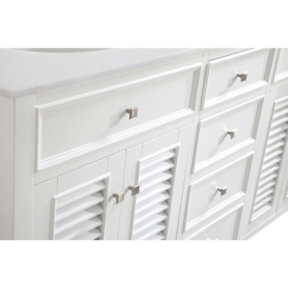 60 inch Double Bathroom vanity in White with ivory white engineered marble
