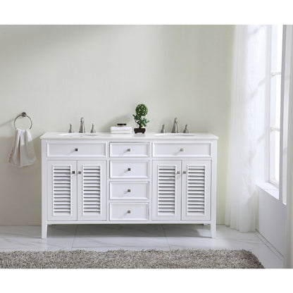 60 inch Double Bathroom vanity in White with ivory white engineered marble