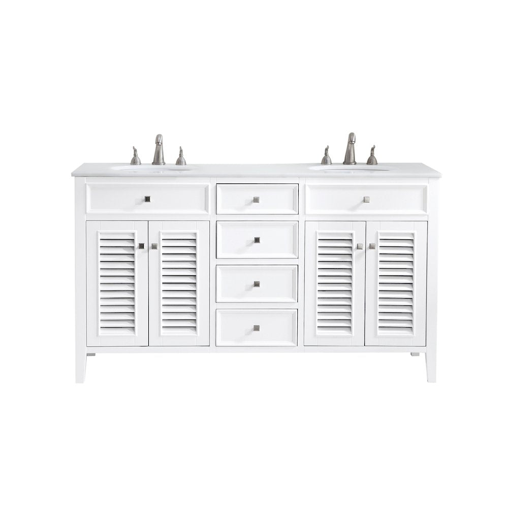 60 inch Double Bathroom vanity in White with ivory white engineered marble