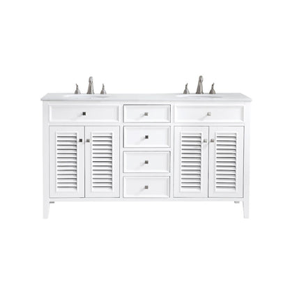 60 inch Double Bathroom vanity in White with ivory white engineered marble