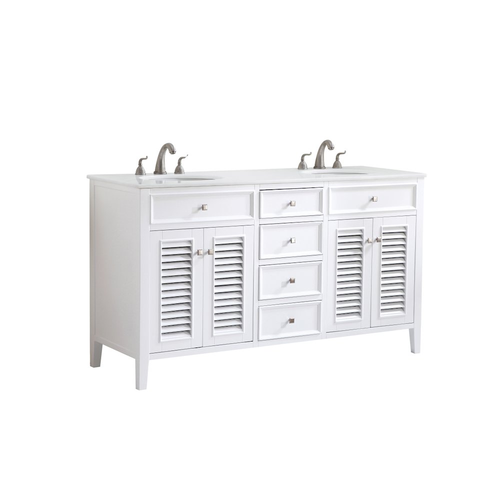 60 inch Double Bathroom vanity in White with ivory white engineered marble