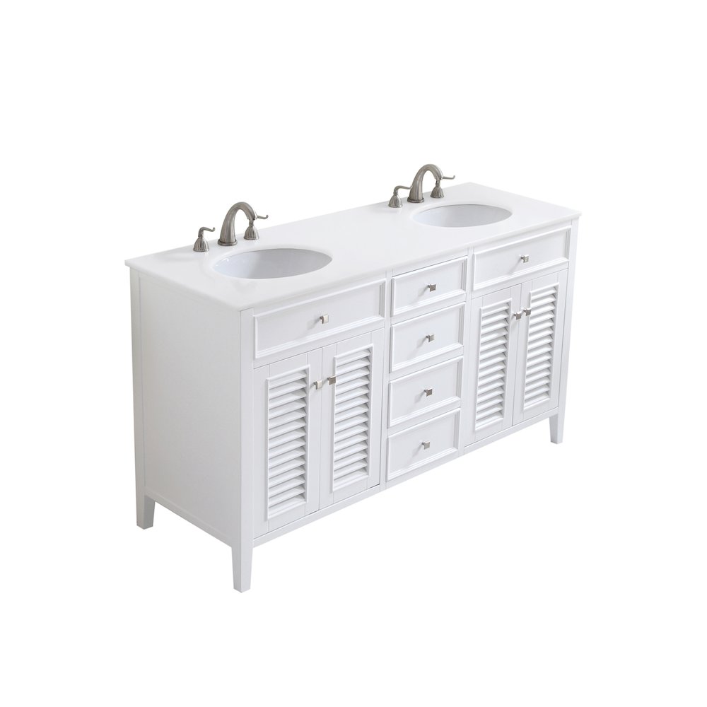 60 inch Double Bathroom vanity in White with ivory white engineered marble