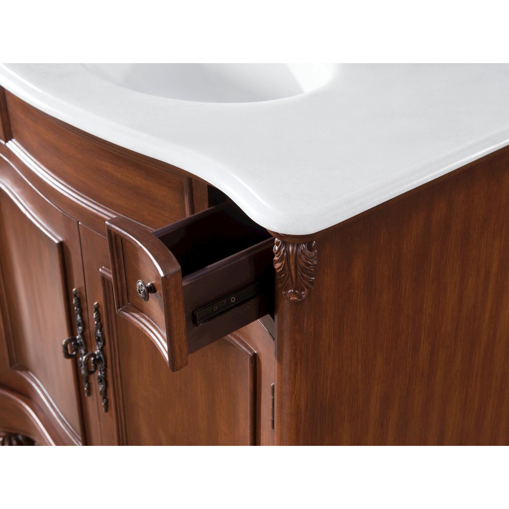 36 inch Single Bathroom vanity in brown with ivory white engineered marble