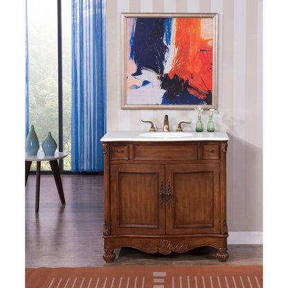 36 inch Single Bathroom vanity in brown with ivory white engineered marble