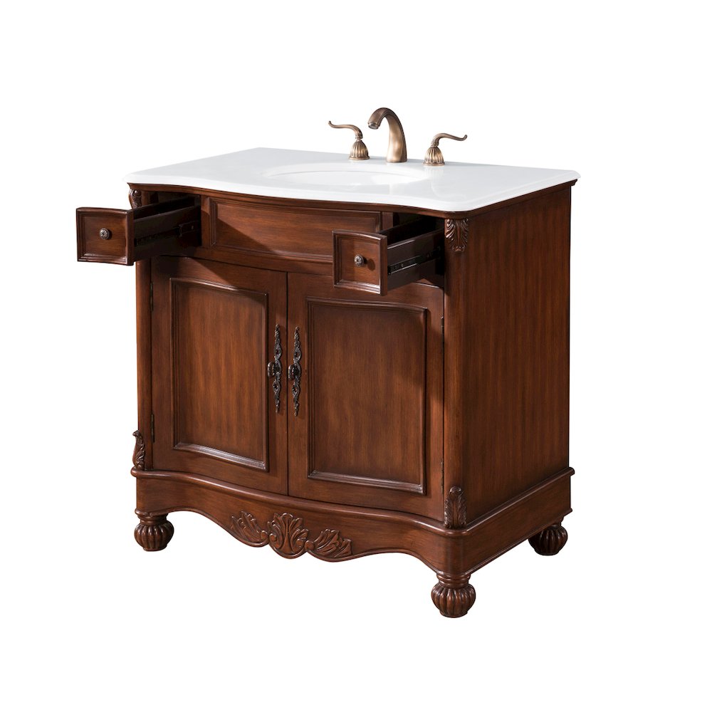 36 inch Single Bathroom vanity in brown with ivory white engineered marble