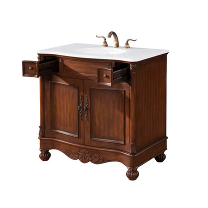 36 inch Single Bathroom vanity in brown with ivory white engineered marble