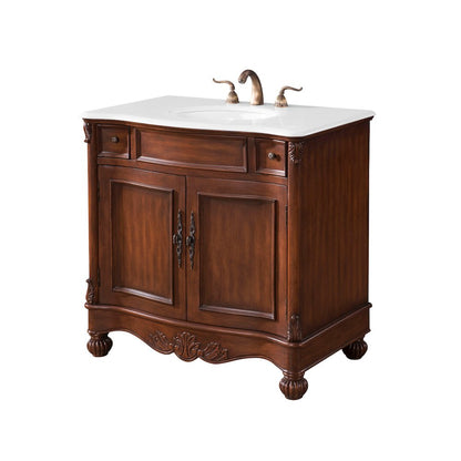 36 inch Single Bathroom vanity in brown with ivory white engineered marble